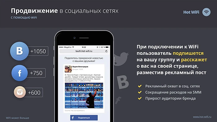 Продвижение в социальных сетях с помощью WiFi Продвижение в социальных сетях с помощью WiFi