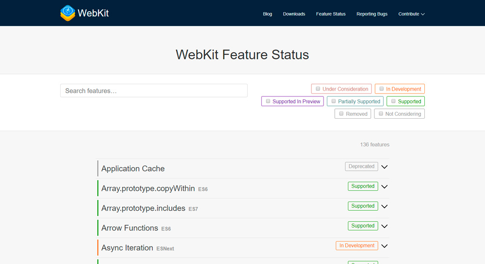 WebKit Feature Status